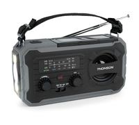 Thomson RT280G - Radio Solar de Emergencia FM/Am con Manivela, Portátil, Función Powerbank Solar 8000 mAh, Recargable USB-C, Linterna, luz de Lectura LED sin Pilas con Dinamo, Gris