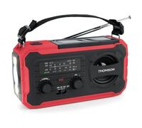 Thomson RT280R - Radio Solar de Emergencia FM/Am con Manivela, Portátil, Función Powerbank Solar 8000 mAh, Recargable USB-C, Linterna, luz de Lectura LED sin Pilas con Dinamo, Rojo