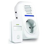 THOMSON Timbre inalámbrico inalámbrico con alcance de 150 m, sin pilas, IP44 resistente a la intemperie, con placa para nombre e indicador LED, 32 tonos de timbre, enchufe integrado