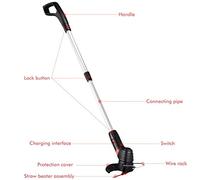 Thonlai Cortadora de Césped Inalámbrica de 18000 RPM, Bordeadora de | Batería de Litio Recargable, 2000 MAh para 3-4 Horas de Funcionamiento, Velocidad sin Carga de 18000 RPM, Peso Ligero de