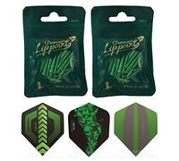 THOR-DARTS Puntas de dardos de estilo L en paquete doble de plumas (2 x 30 unidades + 1 juego de plumas), color verde premium, rosca estándar 2BA, puntas blandas de plástico (60 unidades)
