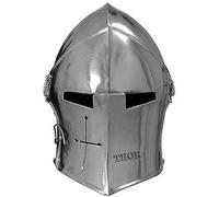 THOR INSTRUMENTS Casco de Barbuta de armadura para Halloween, disfraz de cruzados templarios, accesorios de disfraz medieval de Barbuta con visera, casco rústico, vintage, decoración del hogar