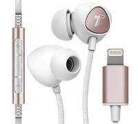 Thore Auriculares para iPhone (certificado Apple MFi) V110 con cable trenzado (resistentes al sudor y al agua) con control remoto de micrófono/volumen para iPhone 12/13/14 Pro Max, color dorado