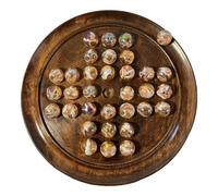 Thorness Juego de mesa solitario de madera oscura de 30 cm de diámetro con mármol de vidrio rosa clásico juego solitario de madera juego de mesa de estrategia juego de mesa familiar juegos para uno