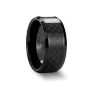 Thorsten Onyx Anillo de Boda de cerámica Negra con Incrustaciones de Fibra de Carbono Negro de Alta tecnología y Bordes pulidos de 10 mm de Ancho de Roy Rose Jewelry, tamaño 8.5