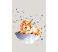 Thoughtful Unicorn Sitting on a Cloud Journal - 6" x 9" Size - 150 Pages - Grey with Blue and Gold Stars - College Rule