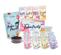 Thoughtfully Set mini fiesta boba Gourmet - 16 porciones de bubble tea | Bubble Tea Kit para Hacer en Casa - 4 Sabores - Perlas Boba - Regalo para Niños & Adolescentes