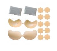THOUGHTOSIS Paquete de 2 sujetadores adhesivos push up para escote con 10 fundas desechables de algodón para pezones, 2 desnudos, A-D, 2 x Nude, B