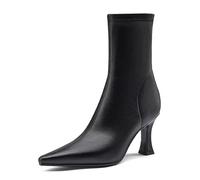 THOYBMO Botas Mujer Nude Boots Botas Ajustadas Elásticas Puntera Punta Botas Tacón Aguja Cierre Cremallera Trasera Otoño Invierno Adecuado para Uso Diario Informal Oficina,Black,38