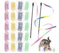 THQAE 20 Pcs Muelles + 4 Varitas Arcoíris, Juguete Interactivo para Gatos, Colorido plástico Resistente Gato Espiral Juguete con para Estimular Instinto Depredador Resistente