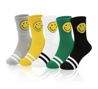 THQAE 5 Pares de calcetines de tenis para niños 30-34 calcetines deportivos de algodón calcetines divertidos regalos para niños y niñas, calcetines infantiles con motivo de sonrisa