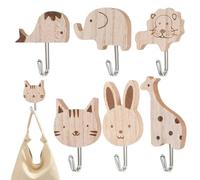 THQAE 6 Pcs perchero infantil, percheros infantiles, ganchos de madera autoadhesivos, percheros con forma de animal para niños, para baño, habitación infantil, cocina, toallas, sombreros