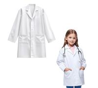 THQAE Bata Blanca, Bata de Laboratorio Niños, Bata Blanca Laboratorio Disfraz Cientifico Manga Larga Disfraz Bata Cientifico para Estudiant Escuela Cosplay, Apto para alturas de hasta 150 cm