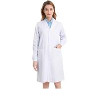THQAE Bata Laboratorio Mujer, Bata Blanca Laboratorio Bata Enfermera Mujer Bata Medico Manga Larga Doctora Disfraz para Estudiantes Escuela Laboratorio de Ciencia Cosplay, Puños elásticos, XL
