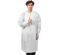 THQAE Bata Quirurgica Desechable, SMS Ropa antiestática, Cierre de botón, XL, Blanco