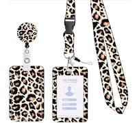 THQAE Porta Tarjetas Deslizante de Plástico Leopardo, Porta Credencial Retráctil, Porta Tarjetas de Identificación, Ideal para Oficinistas, Enfermeras, Profesores y Estudiantes