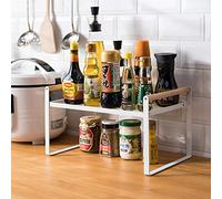 Thrarise Estanteria cocina, Organizador armario cocina, Especias de ，Accesorios cocina，con mango de madera, con antideslizante， blanco (35 x 21 x 20 cm)