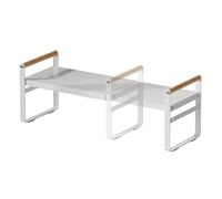 Thrarise Estantería de cocina ampliable, estantería de armario, para encimeras de cocina, armarios, baño, oficina, pequeño organizador, con alfombrilla antideslizante, hierro y mango de madera