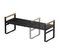 Thrarise Estantería de cocina ampliable, estantería de armario, para encimeras de cocina, armarios de baño, oficina, organizador pequeño, con alfombrilla antideslizante, hierro y mango de madera