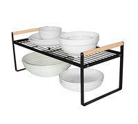 Thrarise Estantería de cocina, estante para especias de hierro con mango de madera, adecuado para el hogar, cocina y armario de cocina, color negro (53 x 21 x 20 cm)