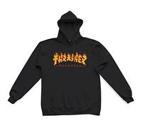 THRASHER Men's Godzilla Flame Black Long Sleeve Pullover Hoodie S