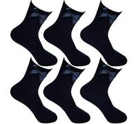 Thread Linens 6 pares de calcetines de tobillo con lazo, calcetines escolares para niños y niñas, de algodón, lisos, con lazo a juego, color negro, azul marino, blanco y blanco, azul marino, 4-7 Years