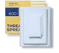 THREAD SPREAD Sábanas de 600 Hilos 100% algodón - Sábanas de Lujo de algodón Egipcio de Calidad de Hotel para Camas Queen, Tejido Satinado, Bolsillo Profundo Ajustable de 4 Piezas (Queen, Azul Claro)