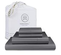 Threadmill Home Linen Bedding Collection - Juego de sábanas de 600 Hilos, 100% algodón ELS, diseño de Damasco, Ropa de Cama de Lujo, 4 Piezas, sábanas de satén Suave, tamaño Queen, Color Gris