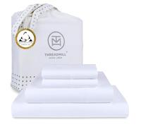 Threadmill Home Linen - Juego de Ropa de Cama en satén de 400 Hilos, 100% algodón, Juego de Ropa de Cama de 4 Piezas, sábanas Lisas, Tejido en satén, tamaño Grande, Color Blanco