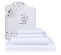 Threadmill Home Linen Juego de sábanas de 1000 Hilos 100% algodón Supima ELS, tamaño California King, Ropa de Cama de Lujo, Juego de sábanas de 4 Piezas, Color Blanco, Tejido de satén Suave.