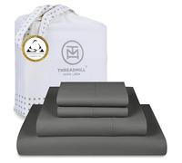 Threadmill Home Linen Juego de sábanas de 4 Piezas de algodón Egipcio 100% Certificado de 400 Hilos, tamaño Queen, Tejido de satén, Color Gris Oscuro, algodón Peinado Suave, sábanas Lisas con