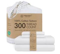 Threadmill Home Linen Queen Sheets - Juego de Ropa de Cama de 4 Piezas de 300 Hilos, Tejido de satén de algodón Puro de Fibra Larga, Color Blanco sólido con Bolsillo Profundo elástico