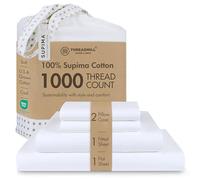 Threadmill - Juego de sábanas, 4 artículos, de algodón Supima Americano, para Cama Queen, 1000 Hilos, Tela Satinada de Calidad hotelera, Solapa Alta con Goma elástica, Blanco