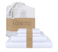 Threadmill - Juego de sábanas, 4 artículos, de algodón Supima Americano, para Cama Queen, 1000 Hilos, Tela Satinada de Calidad hotelera, Solapa Alta con Goma elástica, Blanco