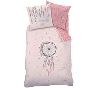 Threads For Bed Dreamcatcher - Juego de ropa de cama para niña, funda nórdica de 135 x 200 cm, diseño de plumas y flores, funda de almohada de 80 x 80 cm, funda nórdica de 135 x 200 cm, 100 algodón