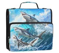 Three Beautiful Sharks Jumped Over The Waves - Carpeta con cremallera de 3 anillos con asa y correa para el hombro, capacidad para 500 hojas, bolsa organizadora de almacenamiento con múltiples