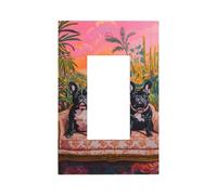 Three Bulldogs On Elegant Sofa Light Switch Wall Plate Faceplate Cover Single Rocker 1 Gang Decorator Outlet Receptáculo Cubiertas para el Hogar Cocina Habitación Baño Decoración