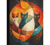 Three Cats Abstract Art Composition Notebook: College Ruled Journal | 7.5x9.25 in | 110 Pages | Geometric Mosaic Design for Students & Cat Lovers