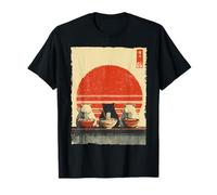 Three Cats Ramen Divertido Estético Japonés Ukiyo-e Anime Cat Camiseta