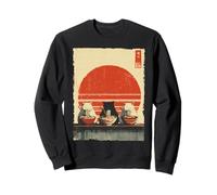 Three Cats Ramen Divertido Estético Japonés Ukiyo-e Anime Cat Sudadera