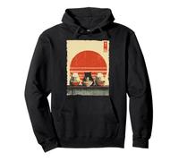 Three Cats Ramen Divertido Estético Japonés Ukiyo-e Anime Cat Sudadera con Capucha