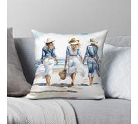 Three Cowgirls Walking On The Beach - Funda de almohada cuadrada de poliéster y lino, terciopelo, con cremallera, decoración de almohada
