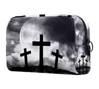 Three Crosses on Spooky Hill - Bolsa de cosméticos para mujer, bolsa organizadora de maquillaje grande con cremallera, multicolor, 18.5x7.5x13cm/7.3x3x5.1in, Neceser