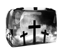 Three Crosses on Spooky Hill - Bolsa de cosméticos para mujer, bolsas de aseo de viaje, bolsa grande de PVC para maquillaje, práctica bolsa organizadora con cremallera, multicolor,