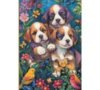Three Cute Puppies and Birds, And Butterflies Journal