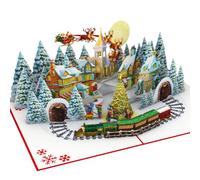 Three Dee Cards - Encantadora tarjeta desplegable de pueblo de Navidad con Papá Noel y tren, tarjeta de felicitación especial 3D para hija, yerno, marido, esposa, hermano, hermana, mamá y papá,