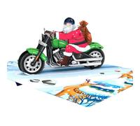 Three Dee Cards - Tarjeta de felicitación 3D especial de Papá Noel en motocicleta para hija, yerno, marido, esposa, hermano, hermana, mamá y papá, familia