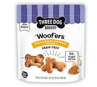 Three Dog Bakery Grain Free Soft Baked Woofers, Peanut Butter & Banana Flavor, Premium Treats for Dogs, 36 Ounce Bulk Resealable Pack (114038)