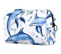 Three Dolphins - Bolsa de cosméticos para mujer, neceser de viaje, bolsa organizadora de maquillaje grande con cremallera, multicolor, 18.5x7.5x13cm/7.3x3x5.1in, Neceser