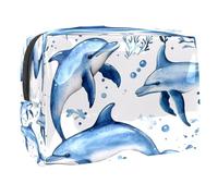 Three Dolphins - Neceser para mujer, neceser de viaje, de PVC, organizador de maquillaje con cremallera, multicolor, 18.5x7.5x13cm/7.3x3x5.1in, Neceser